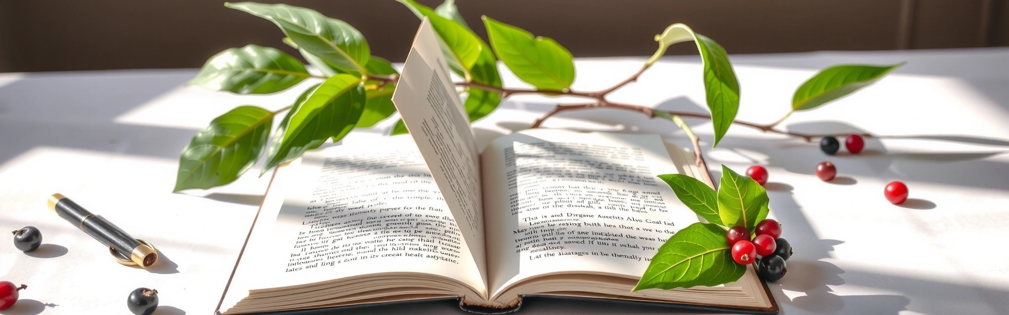 Imagine conceptuală a unui blog cu o carte deschisă și elemente de natură