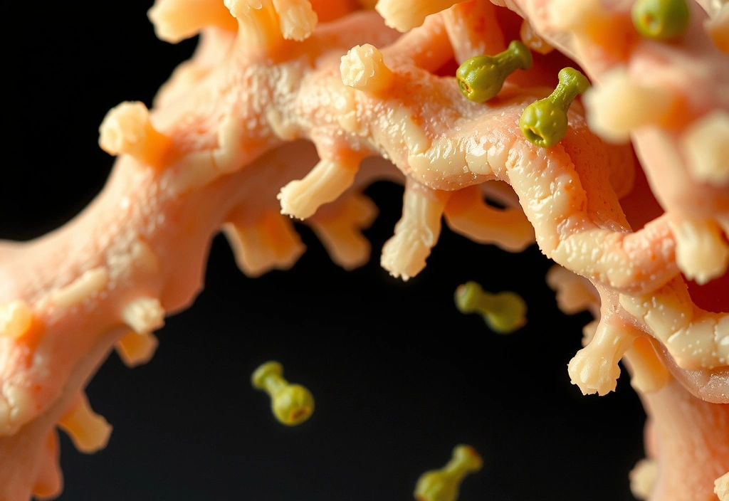 Reprezentare vizuală a bacteriilor benefice în intestin, cu un focus pe echilibru și sănătate digestivă.